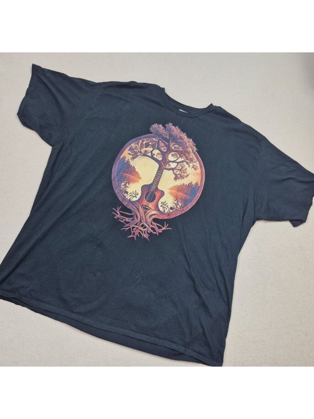 Guitar Tree of Life Black Short Sleeve Boho Gearhead Guitarist T-Shirt Sz 5XL